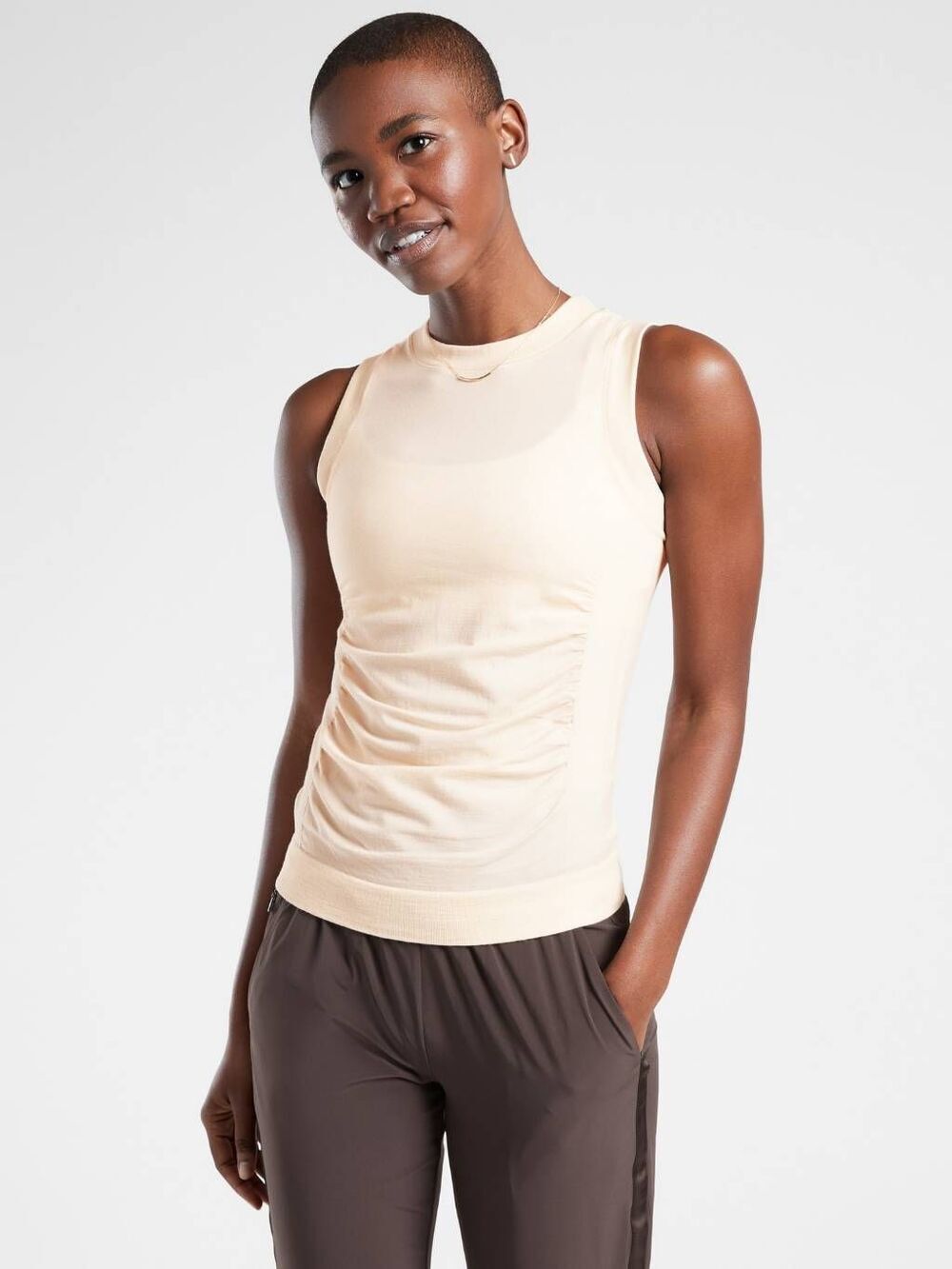 Athleta Foresthill Ascent Seamless Tank Beige Wool Blend XXS Athleisure Workout